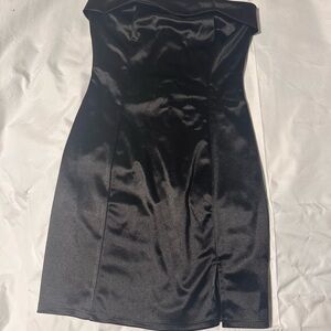 Blue Blush Black Satin Strapless Dress